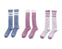 3 Pairs Stripes Knee High Soft Fuzzy Sock for Indoor Outdoor Warm, Blue and Purple