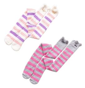 2 Pairs Warm Fuzzy Over Knee High Stockings for Girls Womens, Sheep and Cat Mixed Color Stripes