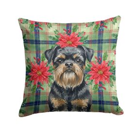Black and Tan Brussels Griffon Christmas PoinsettIas Throw Pillow Decorative Indoor Outdoor Accent Cushion for Couch, Bed or Patio, 18Hx18W