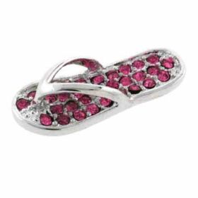 Sterling Silver Hot Pink Crystal Flip Flop Slipper Pedant