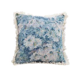 19.7in Oil Painting Shabby Chic Style Handmade Throw Pillow â€“ Full Floral Needlepoint Decorative Cushion