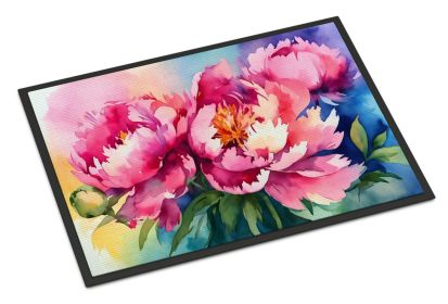 NEW Peonies in Watercolor Doormat Front Door Mat Indoor Outdoor Rugs for Entryway, Non Slip Washable Low Pile, 18H X 27W