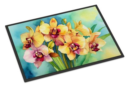 NEW Orchids in Watercolor Doormat Front Door Mat Indoor Outdoor Rugs for Entryway, Non Slip Washable Low Pile, 18H X 27W