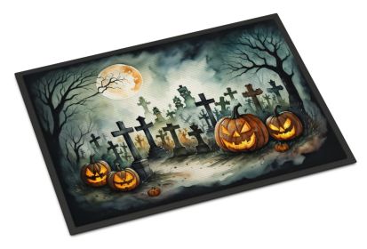 NEW Graveyard Spooky Halloween Doormat Front Door Mat Indoor Outdoor Rugs for Entryway, Non Slip Washable Low Pile, 18H X 27W
