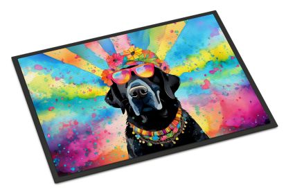Black Labrador Hippie Dawg Doormat Front Door Mat Indoor Outdoor Rugs for Entryway, Non Slip Washable Low Pile, 24H X 36W