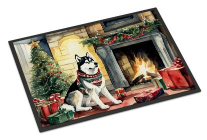 Siberian Husky Cozy Christmas Doormat Front Door Mat Indoor Outdoor Rugs for Entryway, Non Slip Washable Low Pile, 24H X 36W