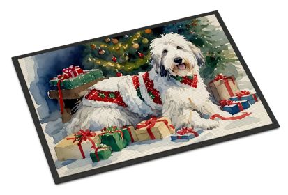Old English Sheepdog Cozy Christmas Doormat Front Door Mat Indoor Outdoor Rugs for Entryway, Non Slip Washable Low Pile, 24H X 36W