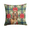 Liver and Tan Bloodhound Christmas PoinsettIas Throw Pillow Decorative Indoor Outdoor Accent Cushion for Couch, Bed or Patio, 18Hx18W