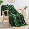 Super Soft Flannel Fleece Throw Blanket, Lightweight Cozy Warm Leaves Textured Plush Blanket for Bed Couch Sofa, 50 x 60 Inches, Olive Green