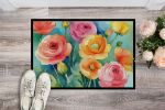 NEW Ranunculus in Watercolor Doormat Front Door Mat Indoor Outdoor Rugs for Entryway, Non Slip Washable Low Pile, 18H X 27W