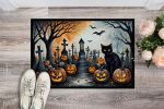 Black Cat Spooky Halloween Doormat Front Door Mat Indoor Outdoor Rugs for Entryway, Non Slip Washable Low Pile, 24H X 36W