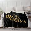 1 pc Mr and Mrs Throw Blanket, Gold Foil Style Wedding Sherpa Blanket, Black & Gold Newlywed Couples Blanket