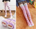 2 Pairs Warm Fuzzy Over Knee High Stockings for Girls Womens, Sheep and Cat Mixed Color Stripes