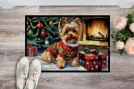 Yorkshire Terrier Cozy Christmas Doormat Front Door Mat Indoor Outdoor Rugs for Entryway, Non Slip Washable Low Pile, 24H X 36W