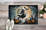 NEW Flying Witch Spooky Halloween Doormat Front Door Mat Indoor Outdoor Rugs for Entryway, Non Slip Washable Low Pile, 18H X 27W