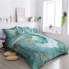 Green Marble Comforter Set 8 Piece Turquoise Chic Girly Gold Marble Bed in A Bag Twin Size Complete Set Modern Abstract Marble Bedding for Kids Girls