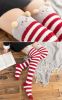 2 Pairs Warm Fuzzy Over Knee High Stockings for Girls Womens, Pig and Cat Mixed Color Stripes