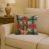 Liver and Tan Bloodhound Christmas PoinsettIas Throw Pillow Decorative Indoor Outdoor Accent Cushion for Couch, Bed or Patio, 18Hx18W