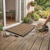 Front Door Mat Outside Entrance - 36x17 Inches Coir-Like Yellow Welcome Matt, Dirt-Trapping Non-Slip Low-Profile Indoor and Outdoor Mat for Apartment