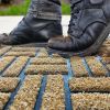 Front Door Mat Outside Entrance - 36x17 Inches Coir-Like Yellow Welcome Matt, Dirt-Trapping Non-Slip Low-Profile Indoor and Outdoor Mat for Apartment