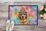 NEW Golden Retriever Hippie Dawg Doormat Front Door Mat Indoor Outdoor Rugs for Entryway, Non Slip Washable Low Pile, 18H X 27W