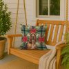 Liver and Tan Bloodhound Christmas PoinsettIas Throw Pillow Decorative Indoor Outdoor Accent Cushion for Couch, Bed or Patio, 18Hx18W