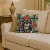 Black and Tan Tibetan Spaniel Christmas PoinsettIas Throw Pillow Decorative Indoor Outdoor Accent Cushion for Couch, Bed or Patio, 14Hx14W
