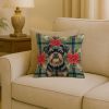 Black and Tan Brussels Griffon Christmas PoinsettIas Throw Pillow Decorative Indoor Outdoor Accent Cushion for Couch, Bed or Patio, 18Hx18W