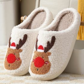 Christmas Shoes Winter Home Slippers Elk Soft Cozy Bedroom Slipper Slip On House Shoes (Option: Red-37to38)