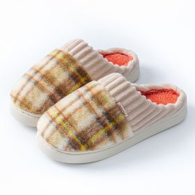 Plaid Plush Slippers Warm Soft Non-slip Bedroom Home Slipper For Couples Women Men House Shoes (Option: Yellow-36to37)