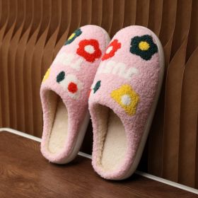 Lady's Flower Slippers Indoor Soft Bottom Cotton Slippers (Option: Pink-36to37)