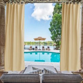 Outdoor Privacy Waterproof Fabric Mildew Resistant Tab Top Window Curtain-Beige (Option: 50x120)