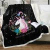 Cute Floral Unicorn Throw Blanket Cute Animals Cartoon Decorative Blanket Black Soft Warm Cozy Plush Throws Blankets