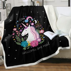Cute Floral Unicorn Throw Blanket Cute Animals Cartoon Decorative Blanket Black Soft Warm Cozy Plush Throws Blankets (size: 130x150cm)