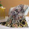 Skull Flannel Throw Blanket Sunflower Skull Pattern Blanket Soft Beige Throw Blanket for Couch Bed and Sofa
