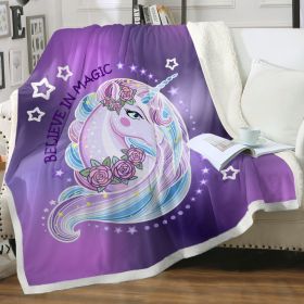 Purple Unicorn Throw Blanket Cute Cartoon Unicorn Decorative Blanket Magic Unicorn Soft Warm Cozy Plush Throws Blankets (size: 150x200cm)