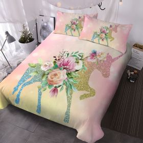 Unicorn Bedding Set 3-Piece Kids Bed Sets for Girls, Glitter Unicorn Bedding, Teen Unicorn Duvet Cover Sets, Ultra Soft Unciorn Rose Bedspreads (size: King)