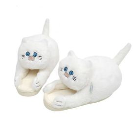 Women's Plush Cat Slippers, Anti-Slip Cute Winter Warm Floor Shoes Slippers (Color: White)