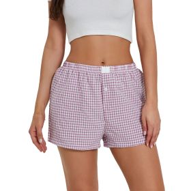Women's Lounge Shorts Soft Elastic Low Waist Plaid Print Pajama Shorts (Color: Purple, size: S)