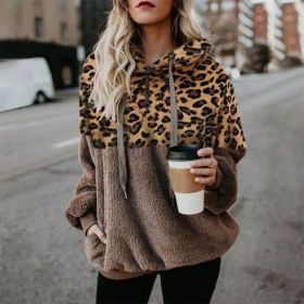 Leopard Zip Up Hoodie Woman Plush Long Sleeve Draw String Women Hooded Sweatshirts 2021 Autumn Winter Fashion Pocket Ladies Tops (Color: HFG4319-Red Khaki, size: XXL)