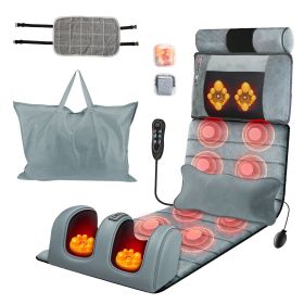 Full Body Electric Massage Mat Heating Vibration Massage Pad Cushion Back Massage Mattress Chair Pad with Neck Foot Massage Head Pillow and Cloth Lumb (Color: grey, Type: Advanced)