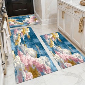 Three-piece kitchen rug set, non-slip and washable, abstract pattern kitchen hallway rug, soft and comfortable, suitable for sinks, floors, entrances (Main Color: White, Main Material: Polyester)