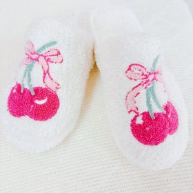 Cherry Bow Coziest Lounge Slippers (White: L/XL)