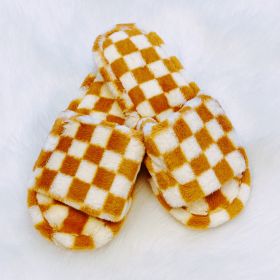 Luxe Lounge Checker Cozy Slippers (Color: Sweet Brown)