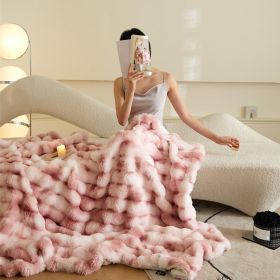 Ultra Soft Luxury Fluffy Faux Rabbit Fur Throw Blanket, Thick Warm Bubble Throw for Bed, Cozy Plush Reversible Blankets for Couch, Chair, Sofa (Color: Pink, size: 50*60 inch)