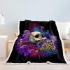 Skull Mushroom Sherpa Throw Blanket for Women Girls Skull Lover Cozy Plush Sugar Skull Fleece Blanket for Bedroom Sofa Couch Mushroom Home Decor Gifts