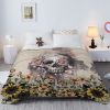 Skull Flannel Throw Blanket Sunflower Skull Pattern Blanket Soft Beige Throw Blanket for Couch Bed and Sofa