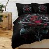 Blood Ink Rose Print Printed Duvet Cover Set - Black Microfiber Bedding, Perfect for Bedroom Decor