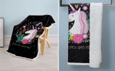 Cute Floral Unicorn Throw Blanket Cute Animals Cartoon Decorative Blanket Black Soft Warm Cozy Plush Throws Blankets